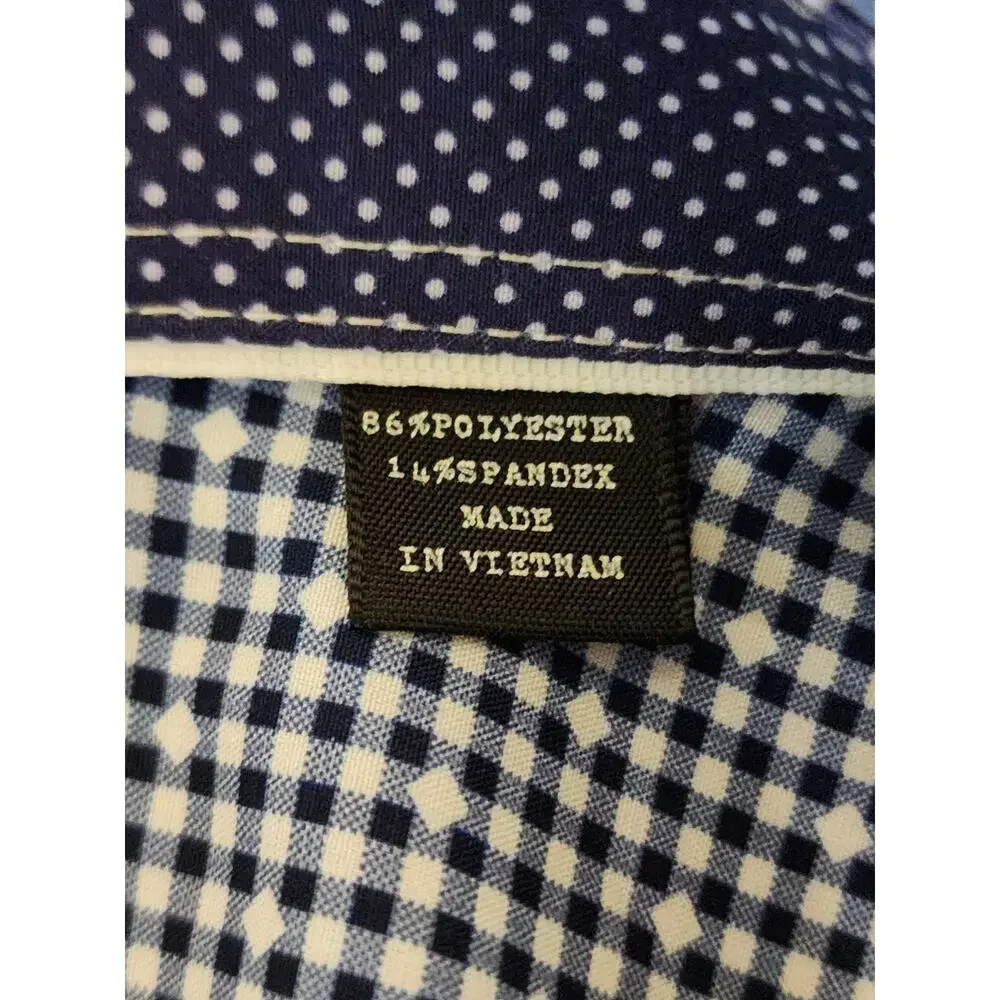 WRK Dress LS Shirt Mens 17 4-Way Stretch Blue Check Flip Cuff Fitted Button